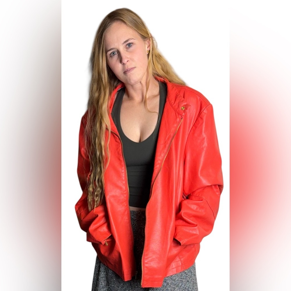 Black Rivet coral/orange Leather Jacket